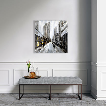 Gray Gloomy Street Canvas | Contemporary Brown Building Art