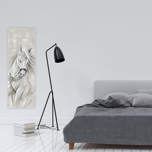 White Horse in Wind Canvas | Industrial Bedroom Wall Decor