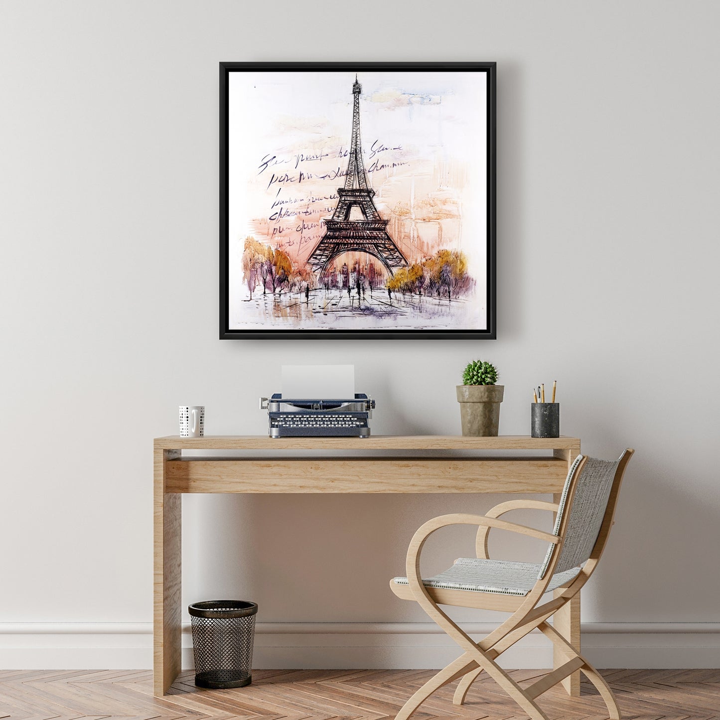 Croquis de la Tour Eiffel sur toile | Décoration de chambre romantique grise