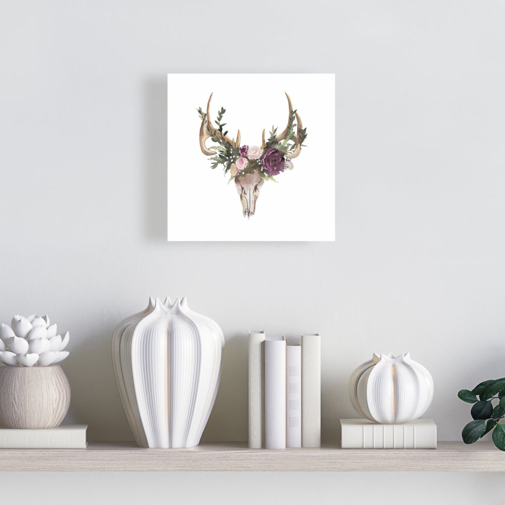 Rustic Deer Skull with Flowers Canvas - Animal Bedroom Decor
