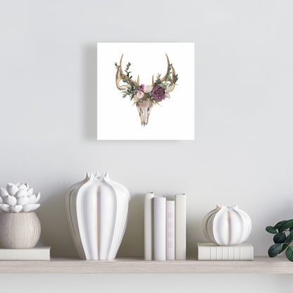 Rustic Deer Skull with Flowers Canvas - Animal Bedroom Decor