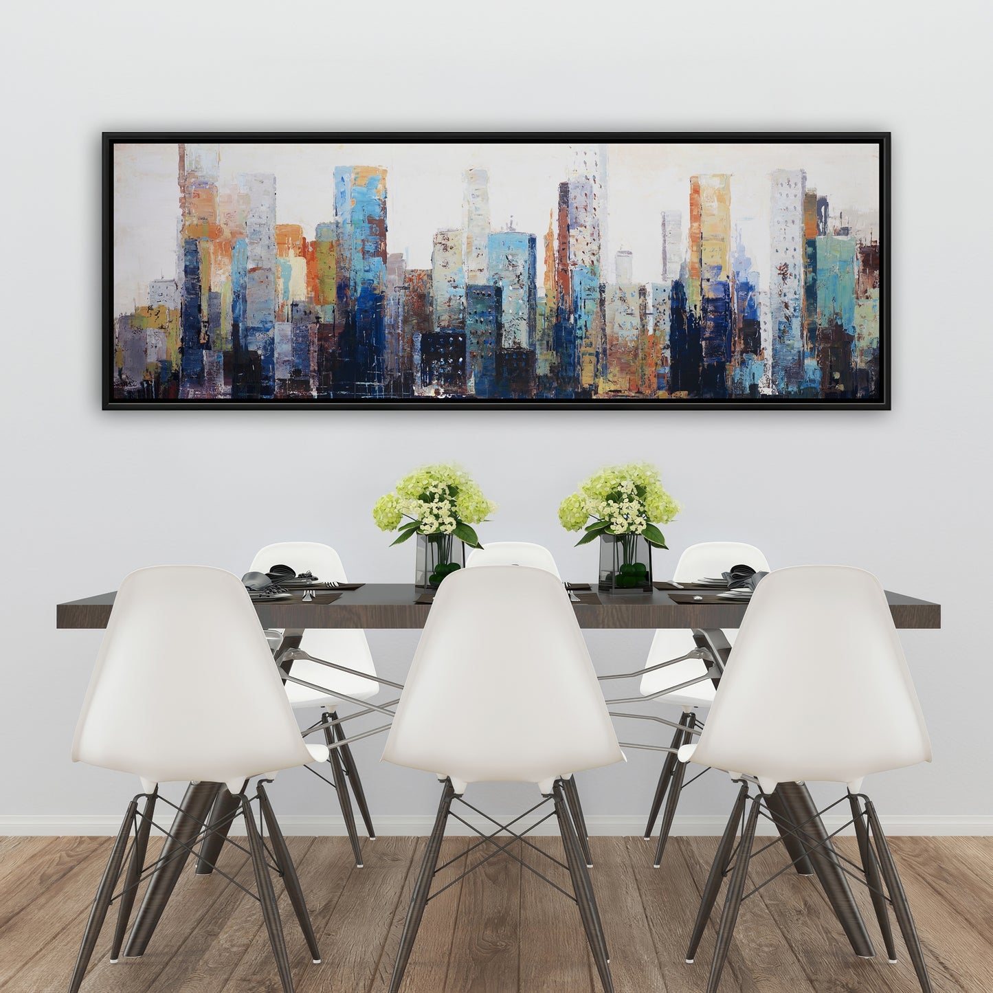 Toile abstraite texturée représentant une ville | Décoration murale encadrée représentant un paysage urbain