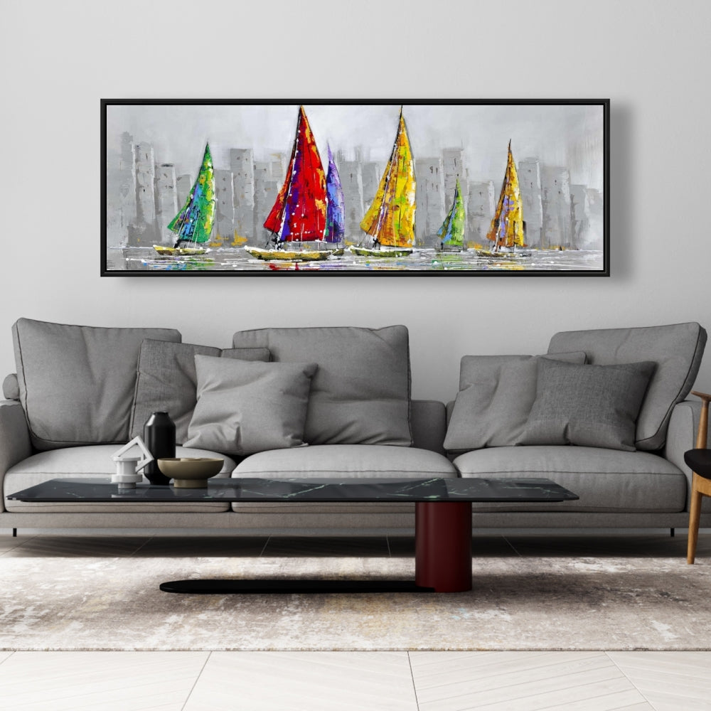 Voiliers au vent | Toile encadrée grise | Décoration d'intérieur