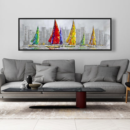 Voiliers au vent | Toile encadrée grise | Décoration d'intérieur