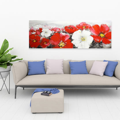 Red and White Flowers Field Canvas - Botanical Home Decor