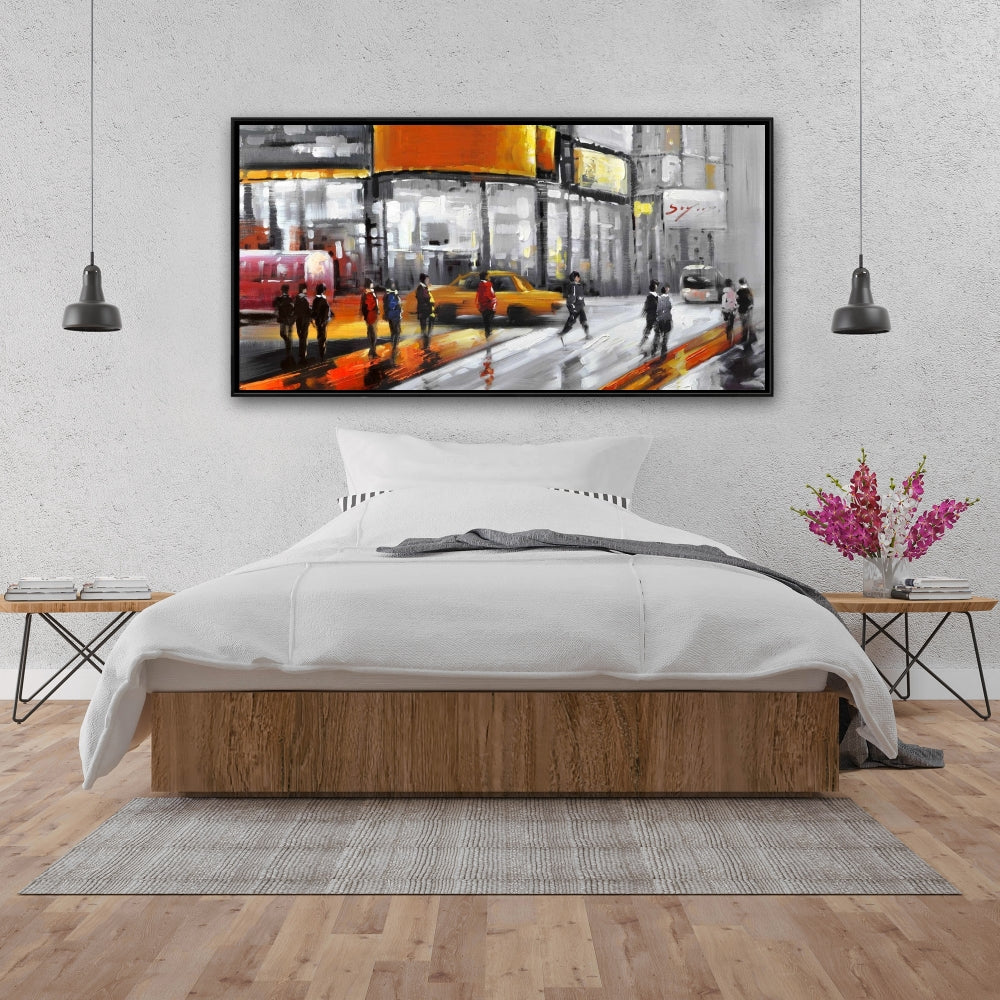 Circulation à Times Square, toile grise - Décoration contemporaine