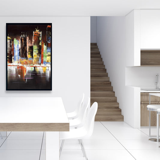 Toile Paysage urbain nocturne | Décoration murale moderne pour chambre à coucher