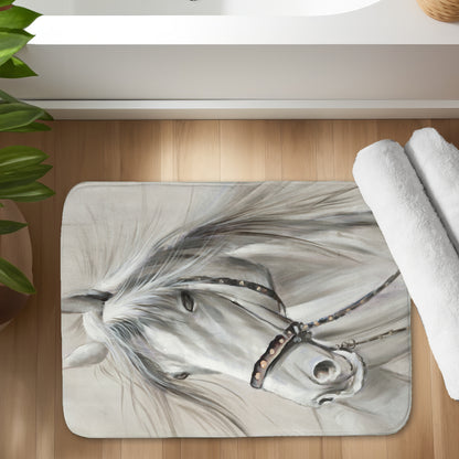 Worthy White Horse Bath Mat - Stylish Home Decor for Animal Lovers