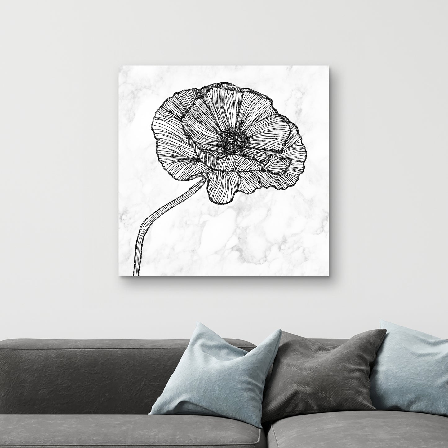 Toile à fleurs de pavot éclatantes | Décoration d'intérieur monochrome blanche