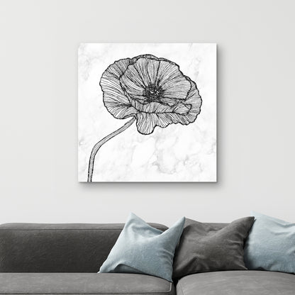 Toile à fleurs de pavot éclatantes | Décoration d'intérieur monochrome blanche