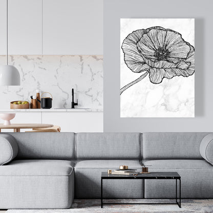 Toile à fleurs de pavot éclatantes | Décoration d'intérieur monochrome blanche
