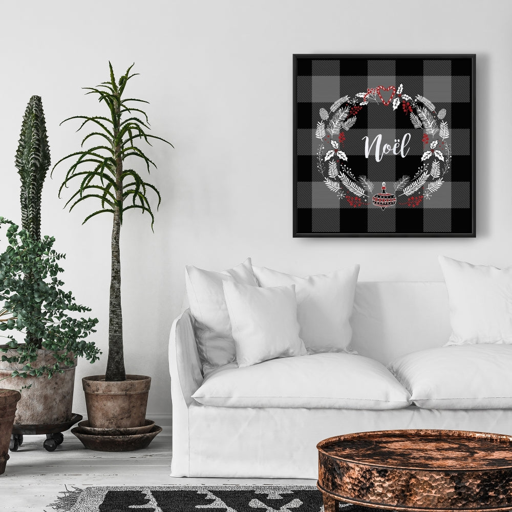 Couronne de Noël sur toile | Décoration de cuisine grise pour la maison