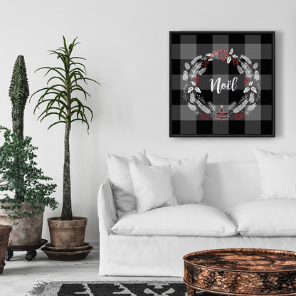 Couronne de Noël sur toile | Décoration de cuisine grise pour la maison