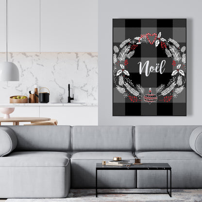 Couronne de Noël sur toile | Décoration de cuisine grise pour la maison