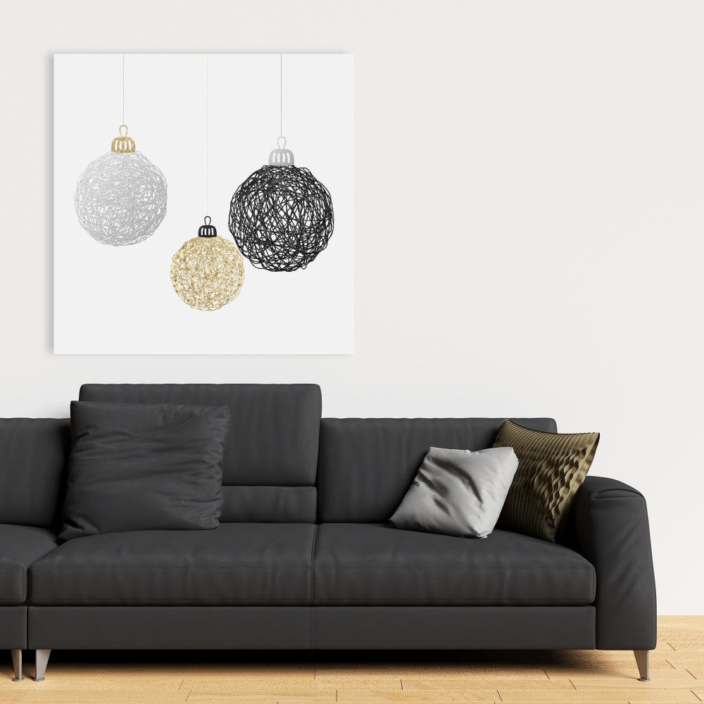 Toile « Trois boules de Noël » – Décoration murale moderne pour chambre à coucher