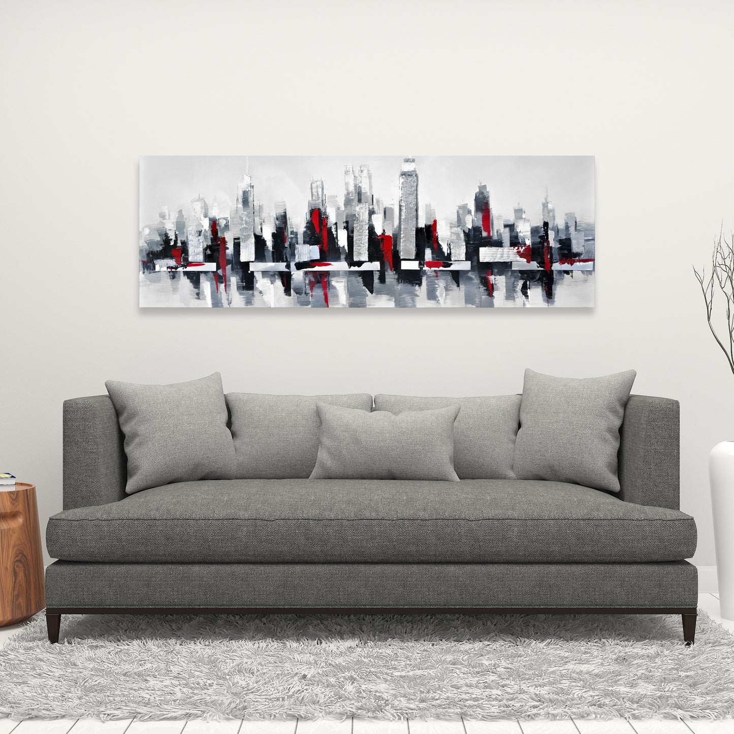 Gray and Red Cityscape Canvas | Industrial Gray Home Decor