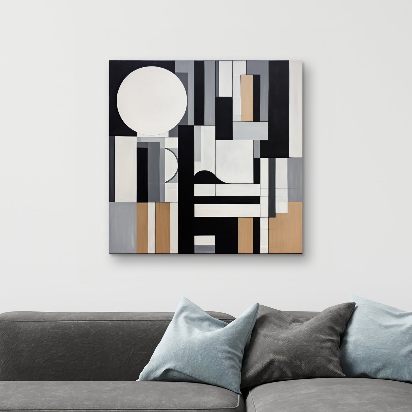 Toile abstraite surchargée de formes bleues – Décoration d'intérieur moderne