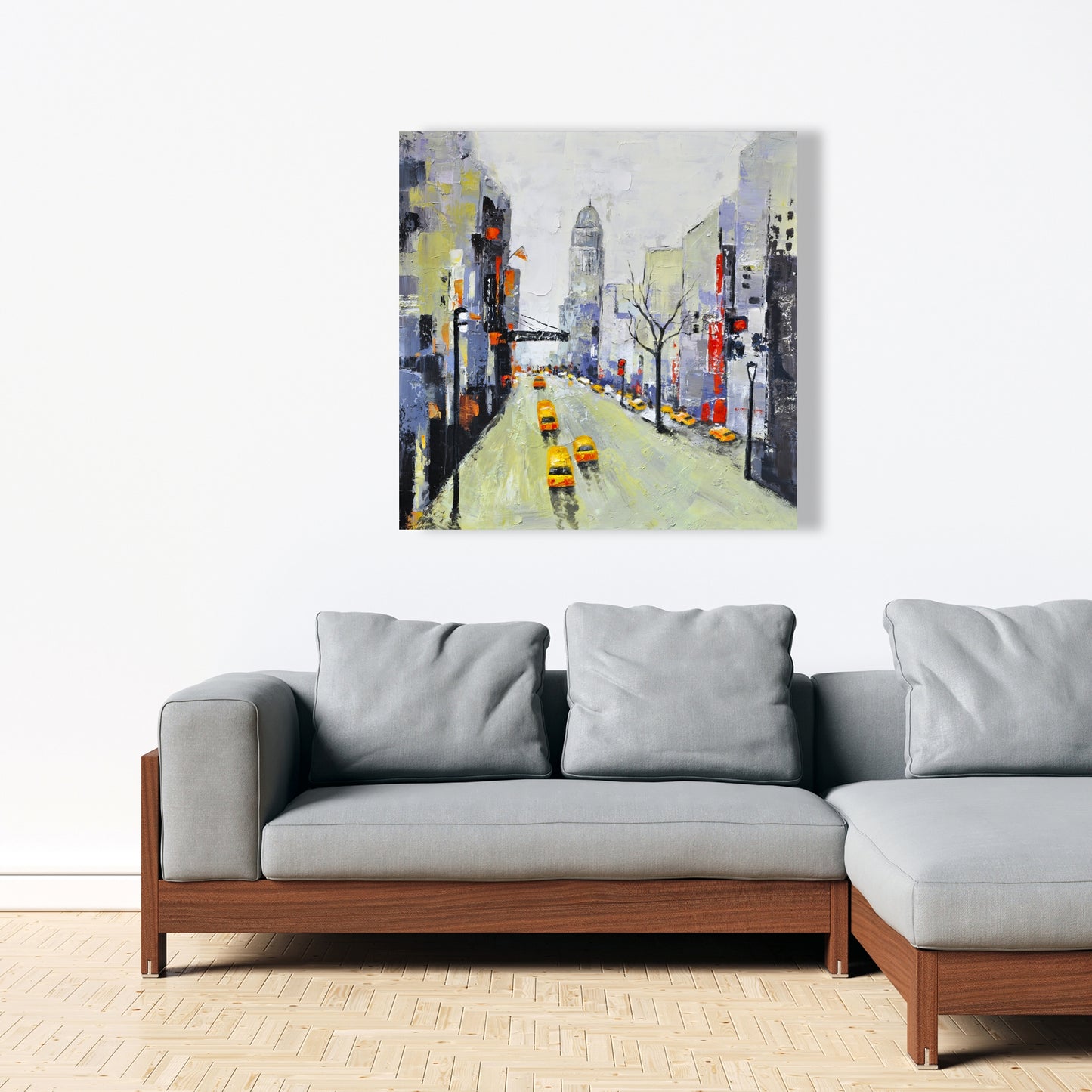 Gray Street Canvas | Yellow & Red Accents | Cities Blue Decor