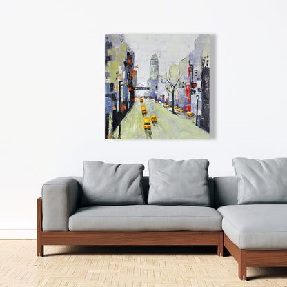 Gray Street Canvas | Yellow & Red Accents | Cities Blue Decor