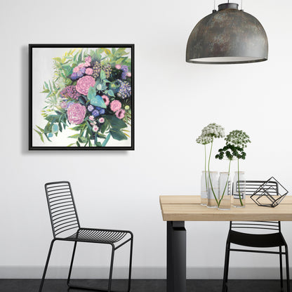 Mélodie de fleurs fuchsia - Toile encadrée florale violette