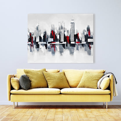 Gray and Red Cityscape Canvas | Industrial Gray Home Decor
