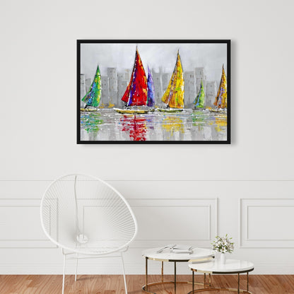 Voiliers au vent | Toile encadrée grise | Décoration d'intérieur