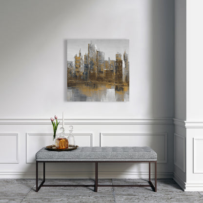 Toile Paysage urbain gris et jaune | Décoration de chambre marron