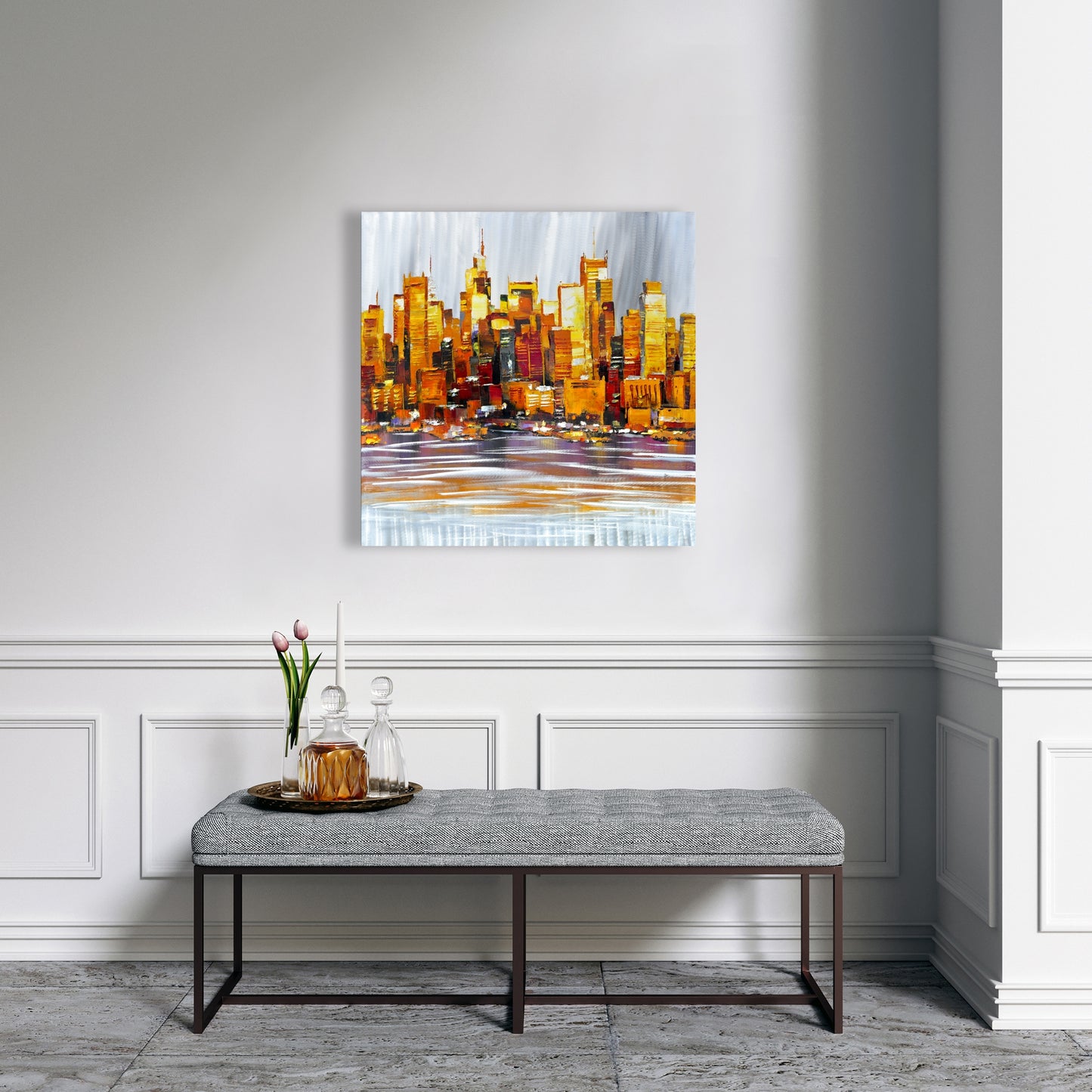 Orange Buildings Canvas | Contemporary Bedroom Wall Art Decor