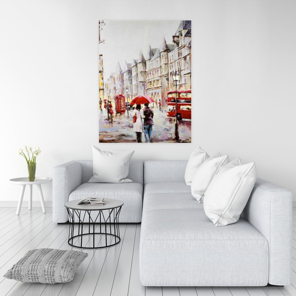 European Street Rainy Day Red Canvas - Home Decor Bedroom