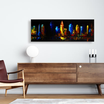 Toile encadrée contemporaine | Paysage urbain coloré sur fond sombre