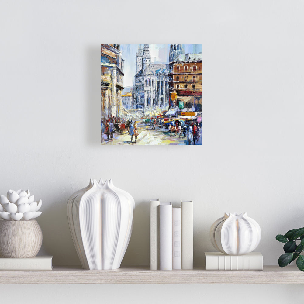 Contemporary Building Blue Canvas - Busy Street Wall Art Decor