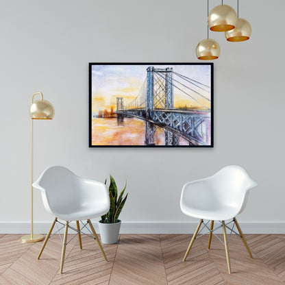 Toile encadrée abstraite représentant le pont de Brooklyn - Décoration murale pour chambre à coucher