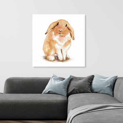 Toile représentant un lapin bélier | Décoration murale animalière orange pour chambre à coucher