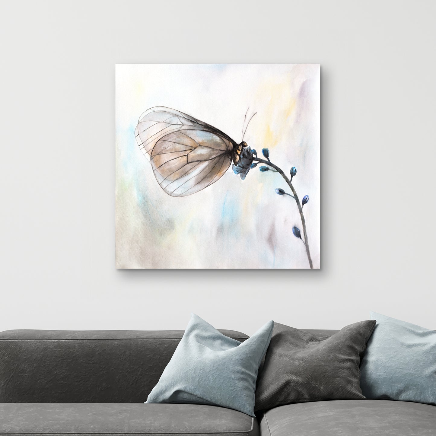 Butterfly on Blue Flowers Canvas - Bedroom Home Decor