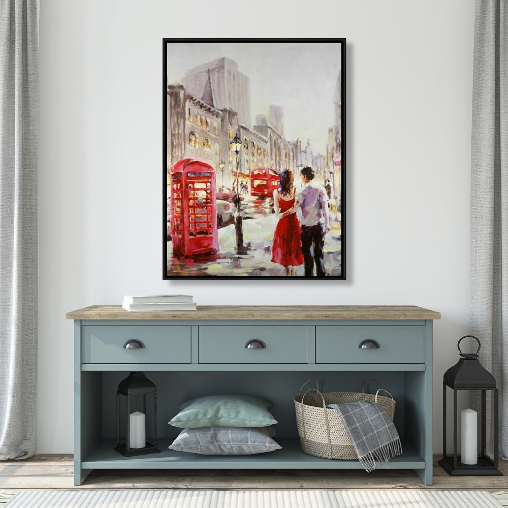 Toile encadrée rouge « Couple marchant » | Décoration d'intérieur contemporaine