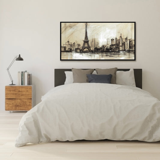 Croquis de la Tour Eiffel beige industrielle | Décoration sur toile encadrée