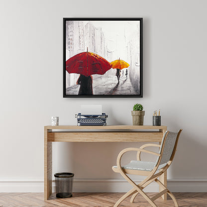 Toile encadrée grise contemporaine pour chambre à coucher – Passants avec parapluies