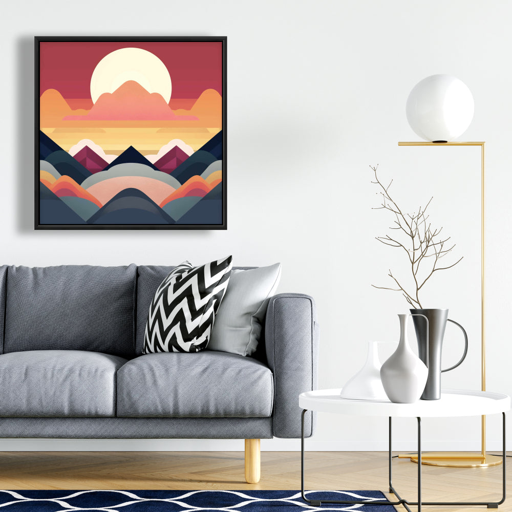 Symmetrical Mountain Canvas - Patterns Blue Shapes Decor