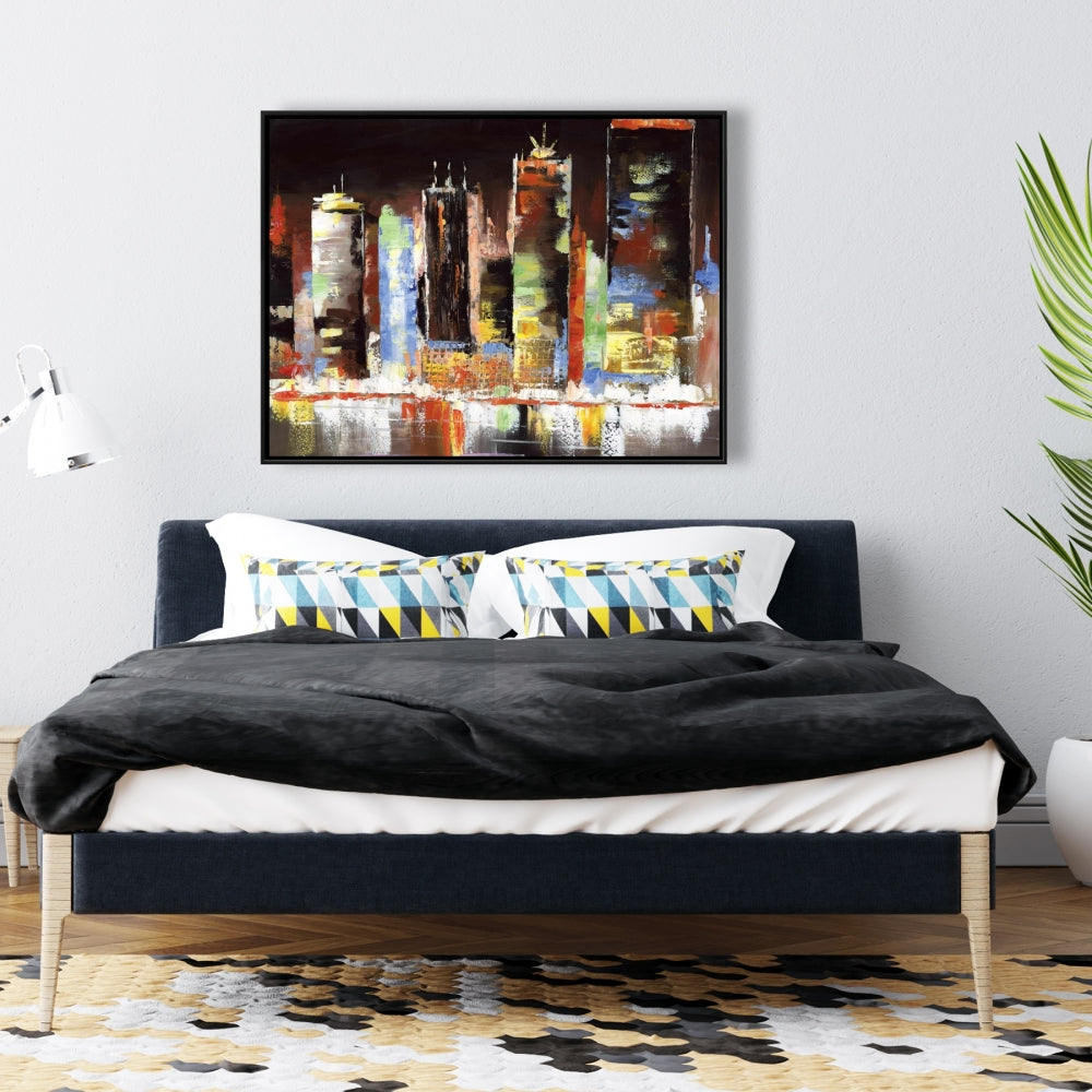 Toile Paysage urbain nocturne | Décoration murale moderne pour chambre à coucher