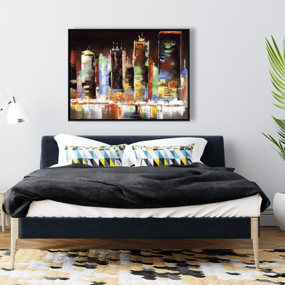 Toile Paysage urbain nocturne | Décoration murale moderne pour chambre à coucher