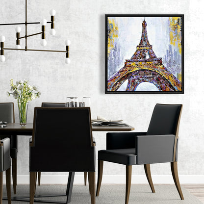 Toile de chambre à coucher avec bâtiment jaune | Peinture abstraite sur la Tour Eiffel