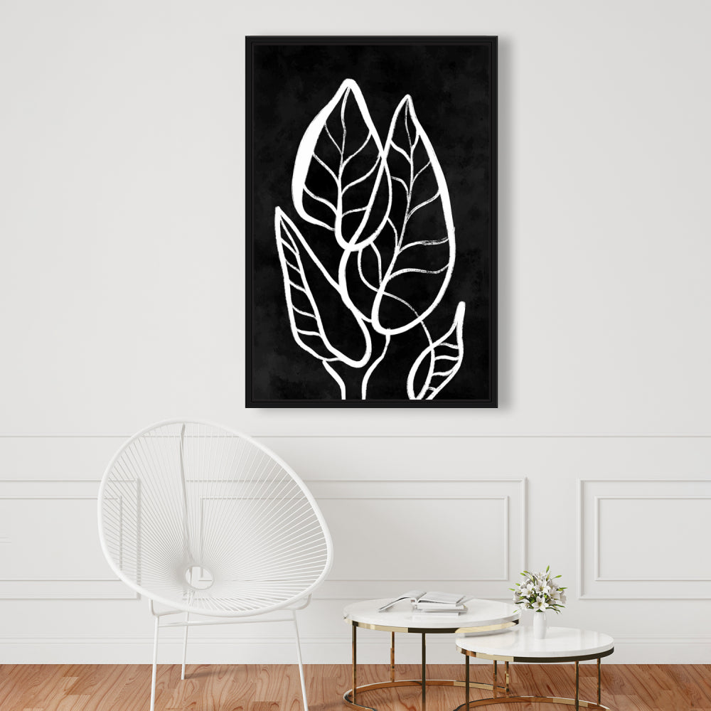 Minimalist Leaves Abstract White Framed Canvas | Home Decor
