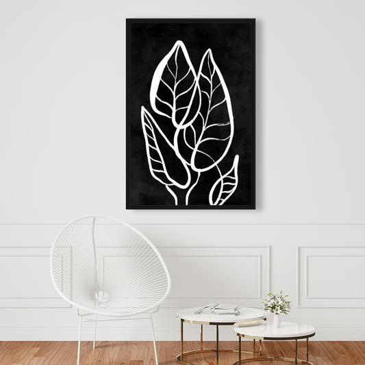 Minimalist Leaves Abstract White Framed Canvas | Home Decor