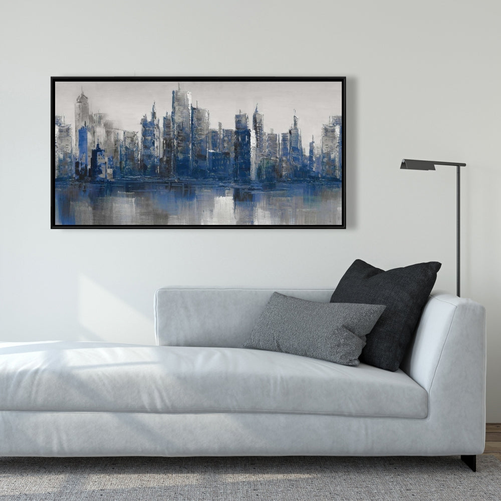 Blue Industrial Building Framed Canvas | Melancholy City Decor