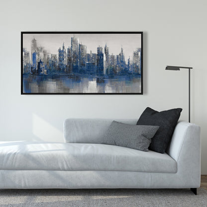 Blue Industrial Building Framed Canvas | Melancholy City Decor