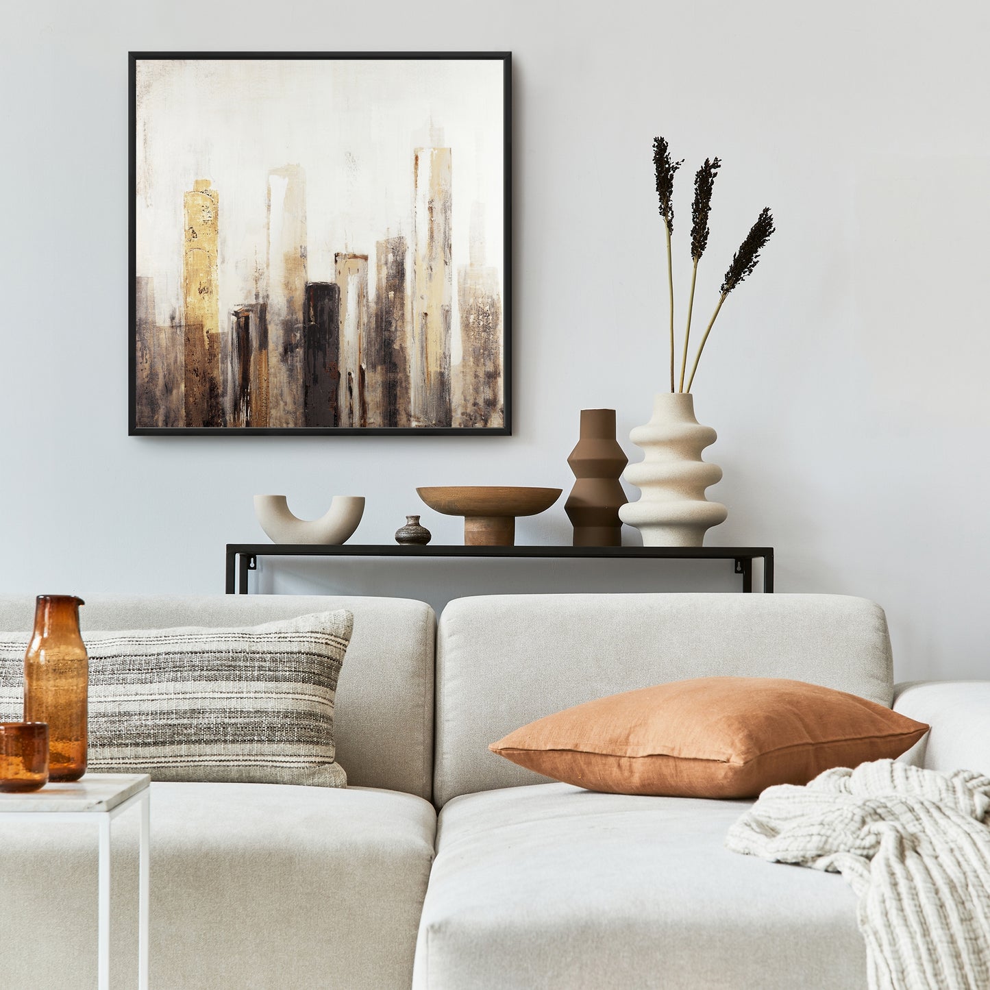 Toile urbaine aux tons terreux | Décoration industrielle encadrée marron