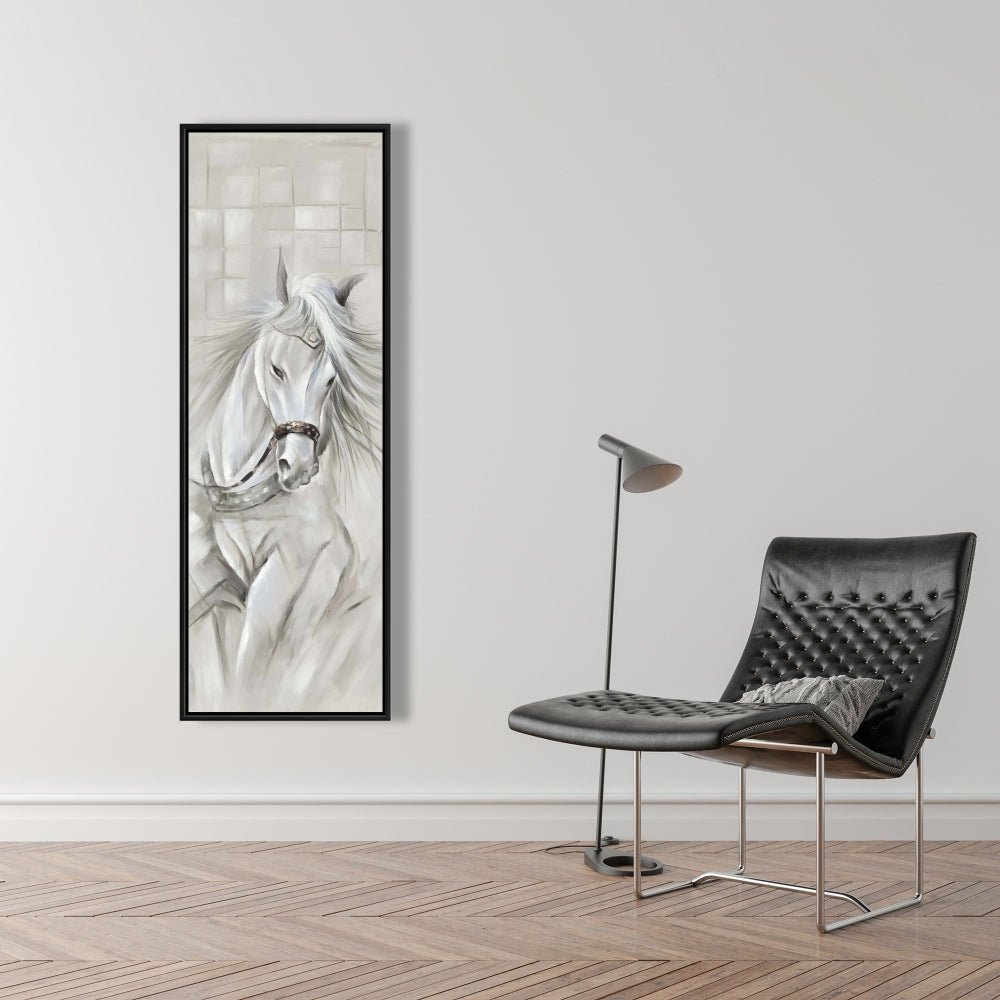White Horse Canvas | White Framed Wall Art | Home Decor