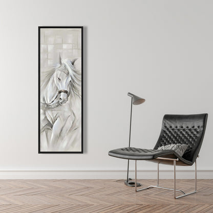 White Horse Canvas | White Framed Wall Art | Home Decor