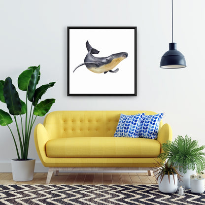 Watercolor Blue Whale Framed Canvas | Aquatic Bedroom Decor