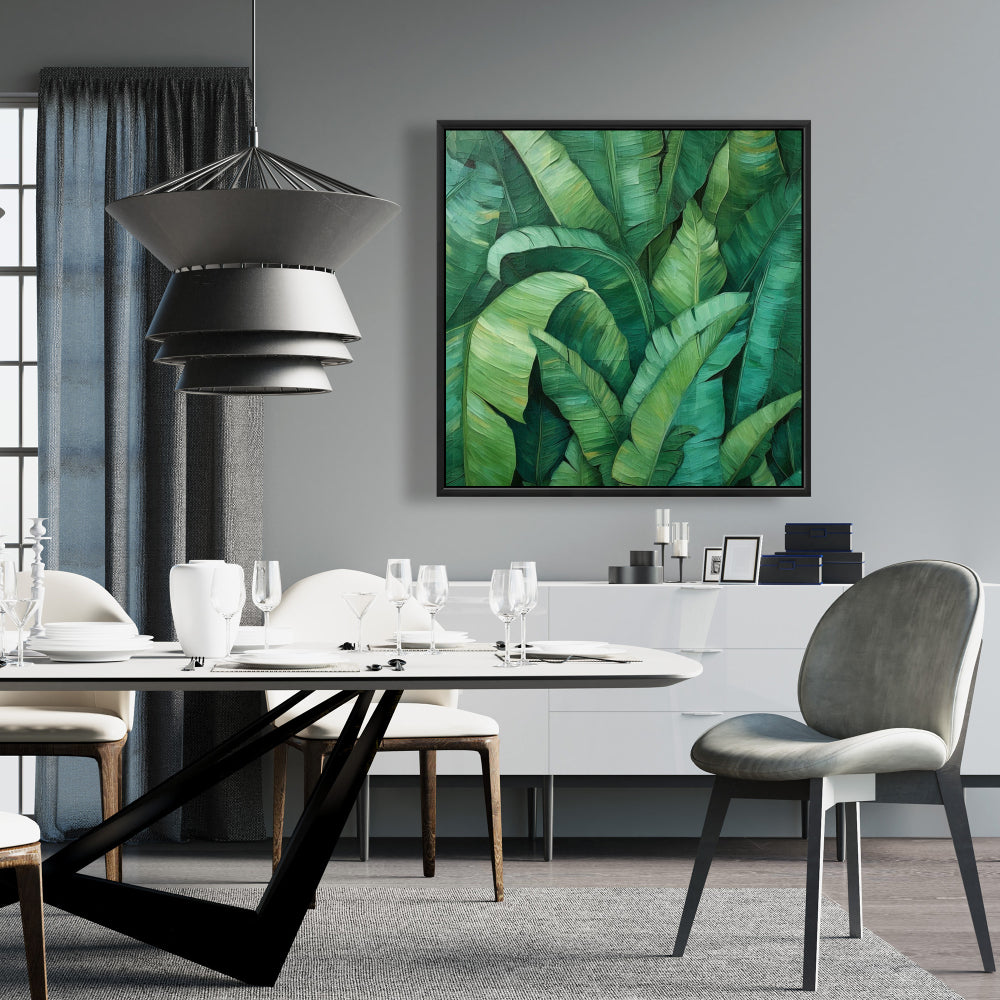 Toile encadrée « Feuilles denses » – Décoration de chambre contemporaine